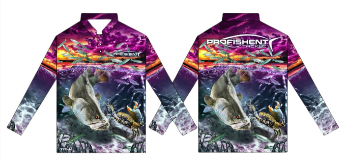 PROFISHENT SUBLIMATED LONG SLEEVE FISHING SHIRT UPF30+ KIDS BARRA/STORM/PINK