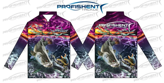 PROFISHENT SUBLIMATED LONG SLEEVE FISHING SHIRT UPF30+ ADULT BARRA/STORM/PINK