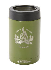 OUTDOOR EQUIPPED LIFES BETTER WHEN CAMPING STUBBY COOLER OLIVE