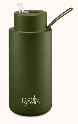FRANK GREEN 34OZ STAINLESS STEEL CERAMIC REUSABLE BOTTLE WITH STRAW LID
