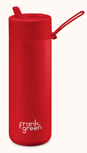 FRANK GREEN 20OZ STAINLESS STEEL CERAMIC REUSABLE BOTTLE WITH STRAW LID [Cl:ATOMIC RED]