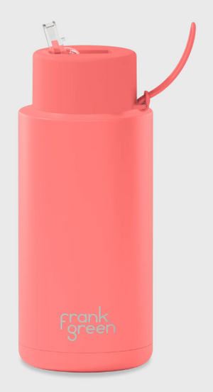 FRANK GREEN 34OZ STAINLESS STEEL CERAMIC REUSABLE BOTTLE WITH STRAW LID [Cl:SWEET PEACH]