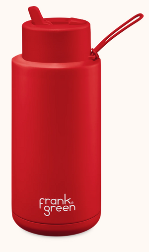 FRANK GREEN 34OZ STAINLESS STEEL CERAMIC REUSABLE BOTTLE WITH STRAW LID [Cl:ATOMIC RED]