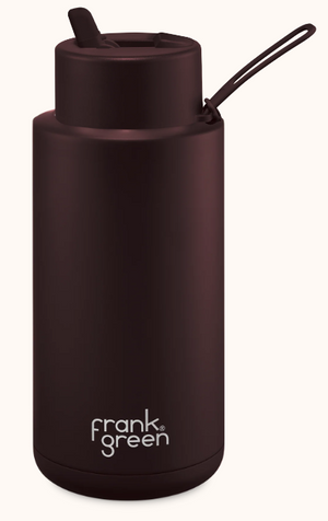 FRANK GREEN 34OZ STAINLESS STEEL CERAMIC REUSABLE BOTTLE WITH STRAW LID [Cl:CHOCOLATE]