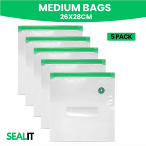 SEAL IT 5 PIECE REUSABLE BAG MEDIUM 26 X 28CM
